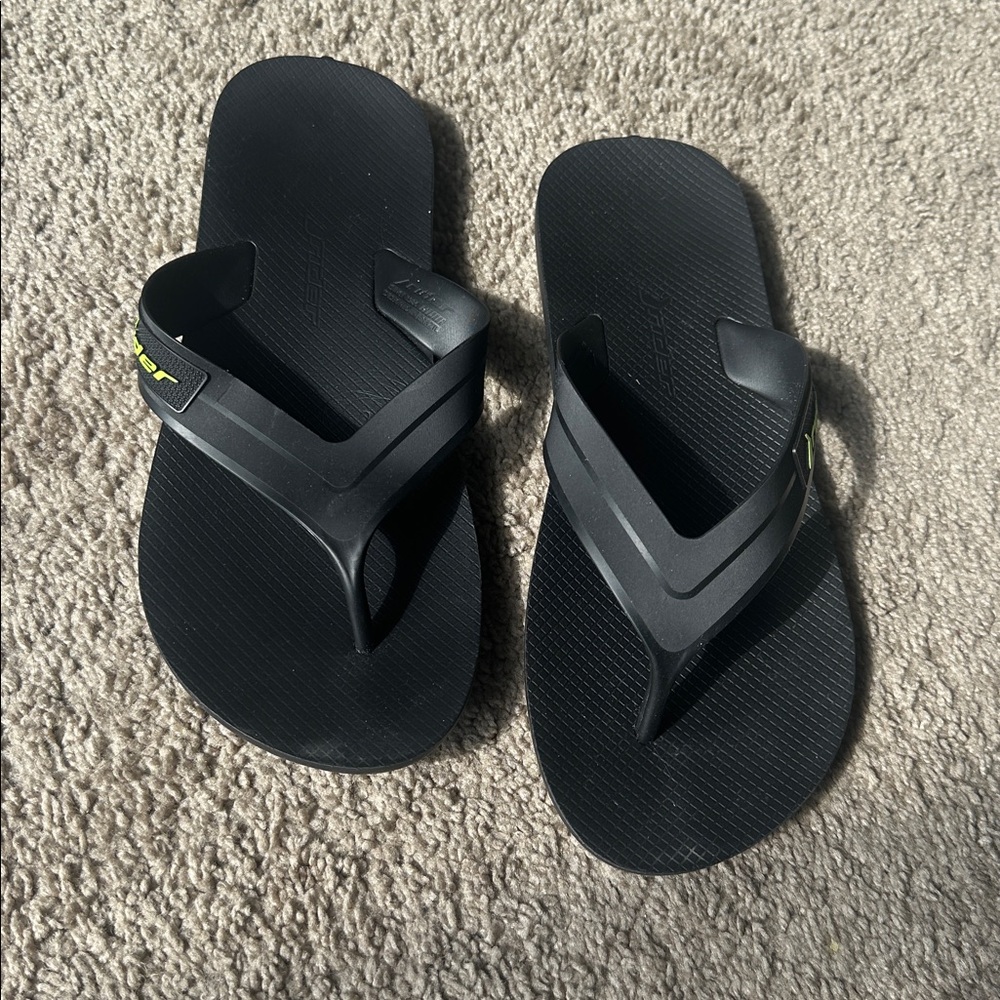 Black Flip Flops with Yellow Accents